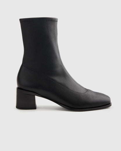 Italian Leather Stretch Sock Bootie - 5 / Black