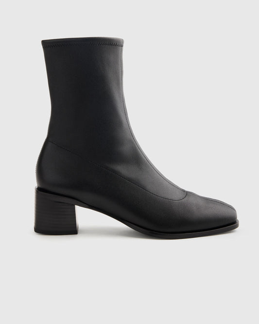 Italian Leather Stretch Sock Bootie - 5 / Black