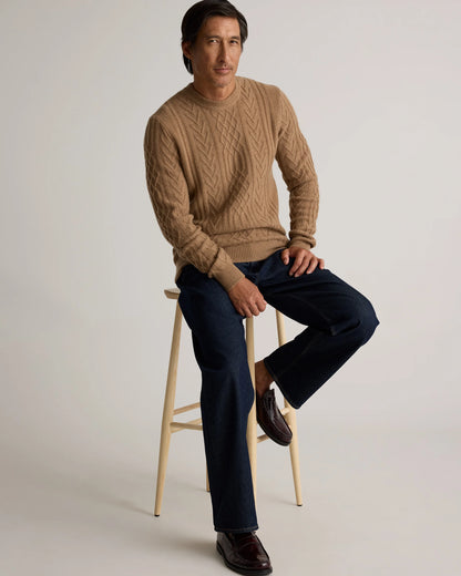 Mongolian Cashmere Cable Crewneck Sweater - S / True Navy