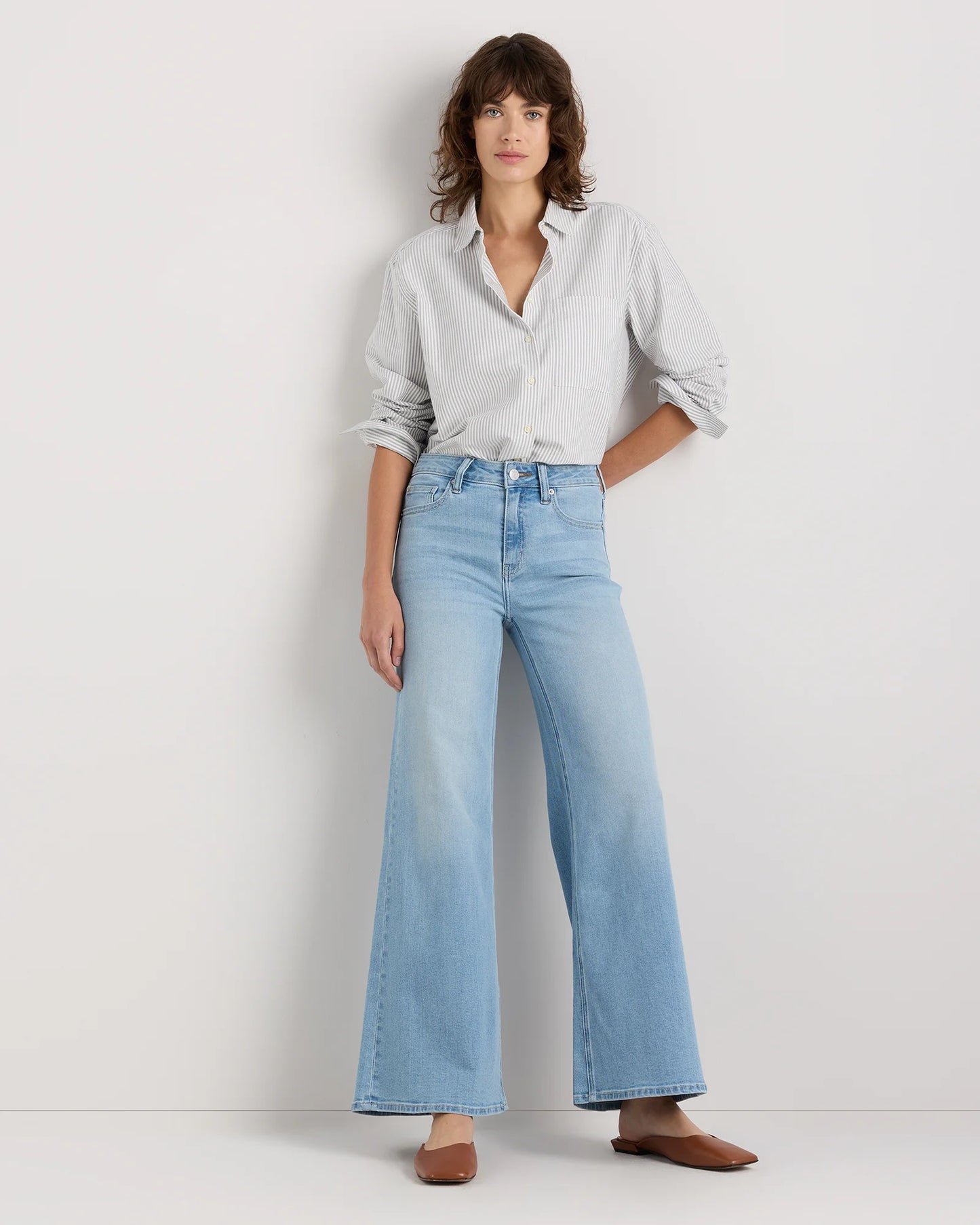 Bella Stretch Palazzo Jeans - 24 / Frosted Blue