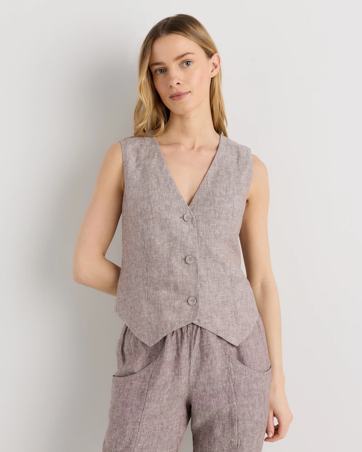 100% European Linen Vest - XS / Blue Pinstripe