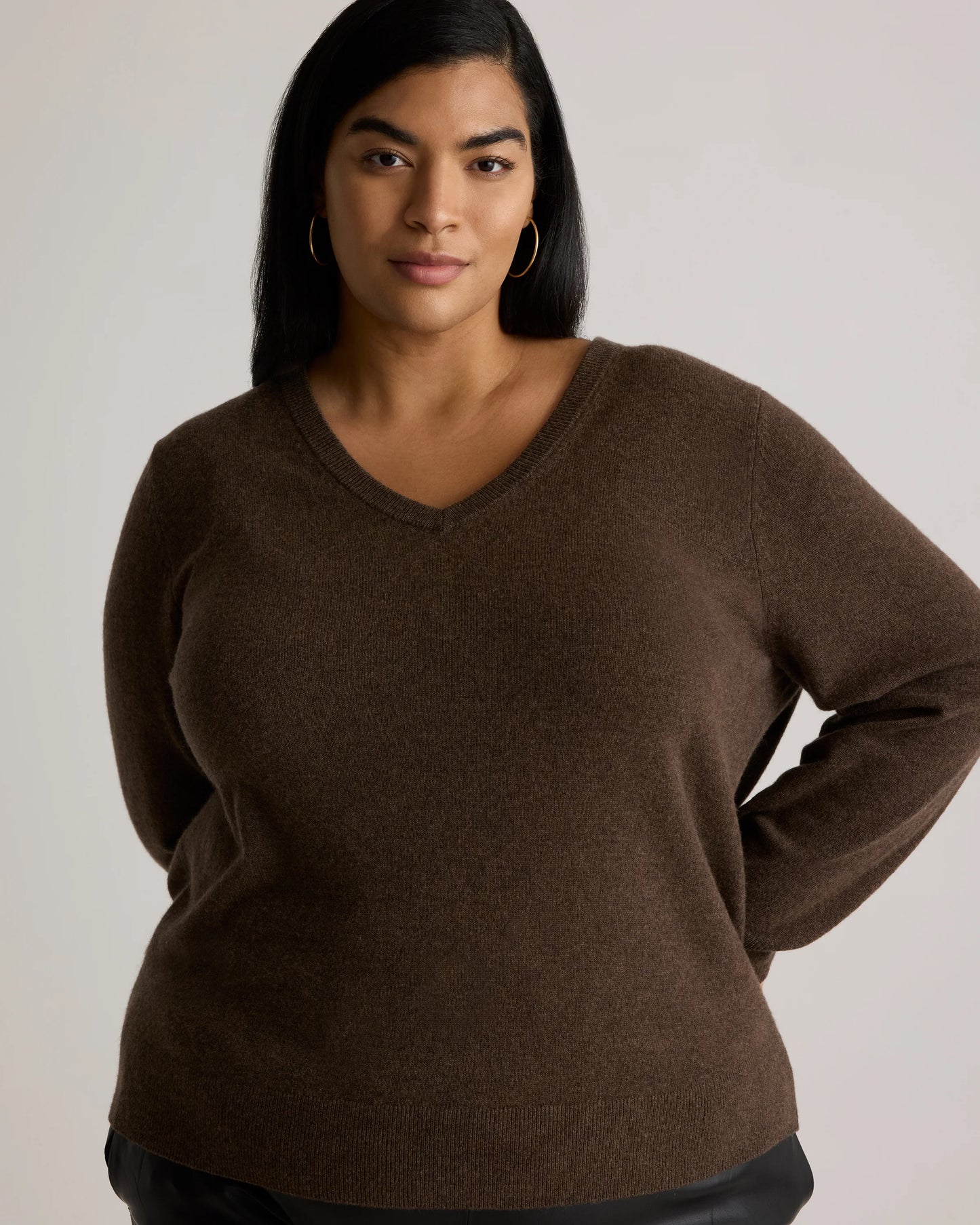 Mongolian Cashmere V-Neck Sweater - 1X / Heather Vintage Pink