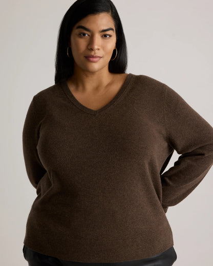 Mongolian Cashmere V-Neck Sweater - 1X / Heather Vintage Pink
