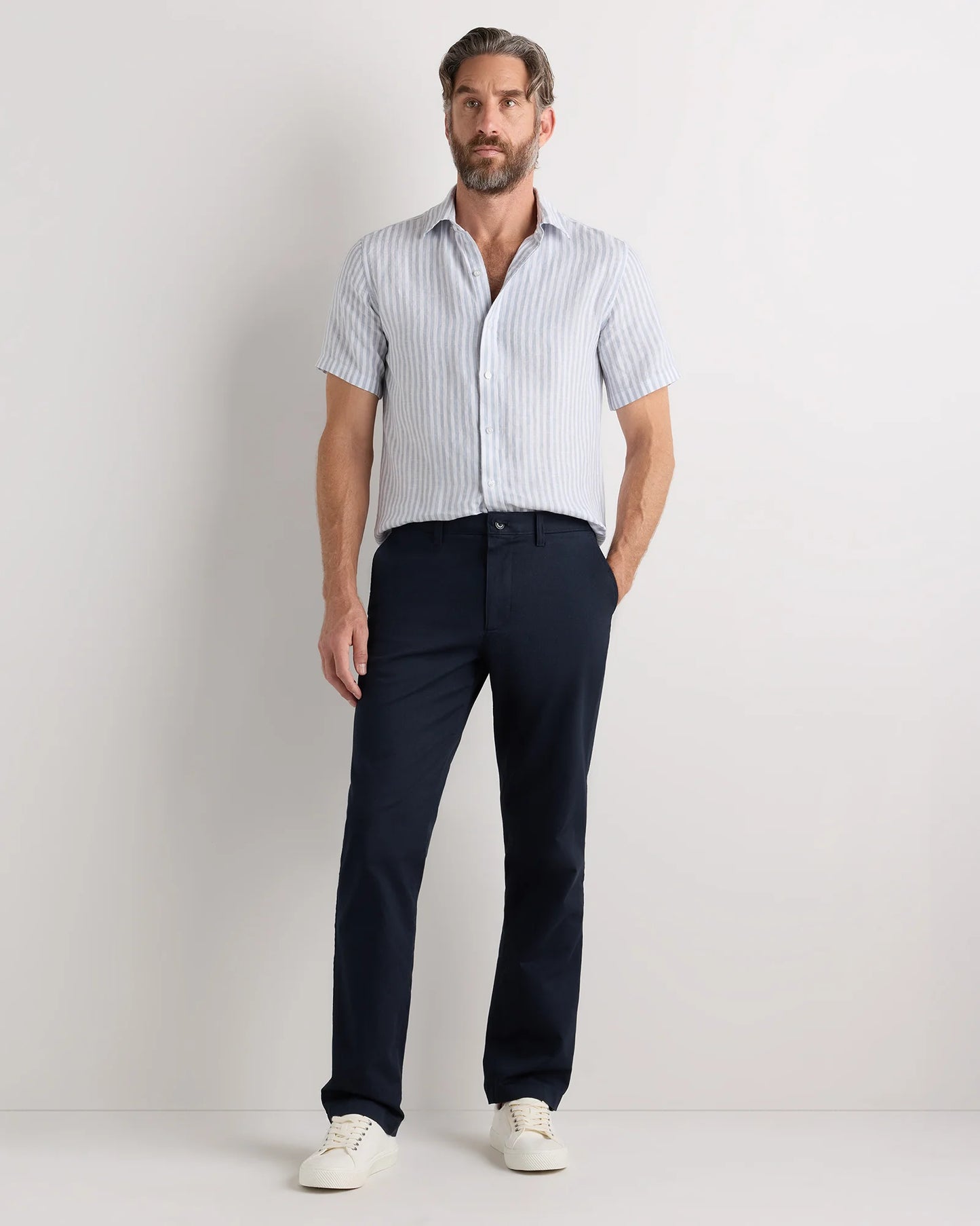 100% European Linen Relaxed Short Sleeve Shirt - XS / Taupe Brown Chambray