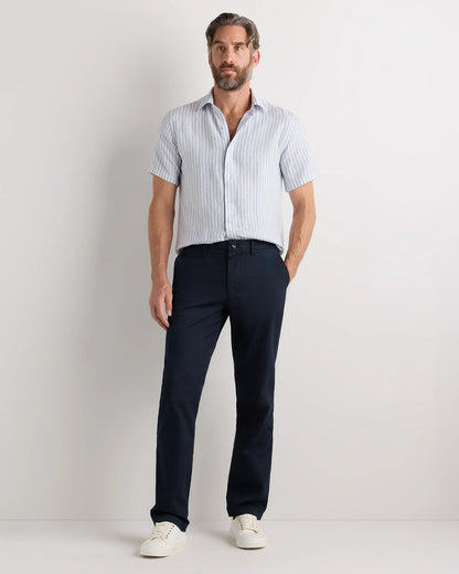 100% European Linen Relaxed Short Sleeve Shirt - XS / Taupe Brown Chambray