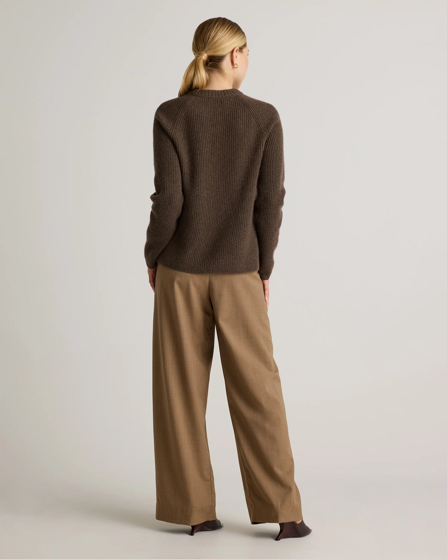 Mongolian Cashmere Fisherman Crewneck Sweater - XS / Teak