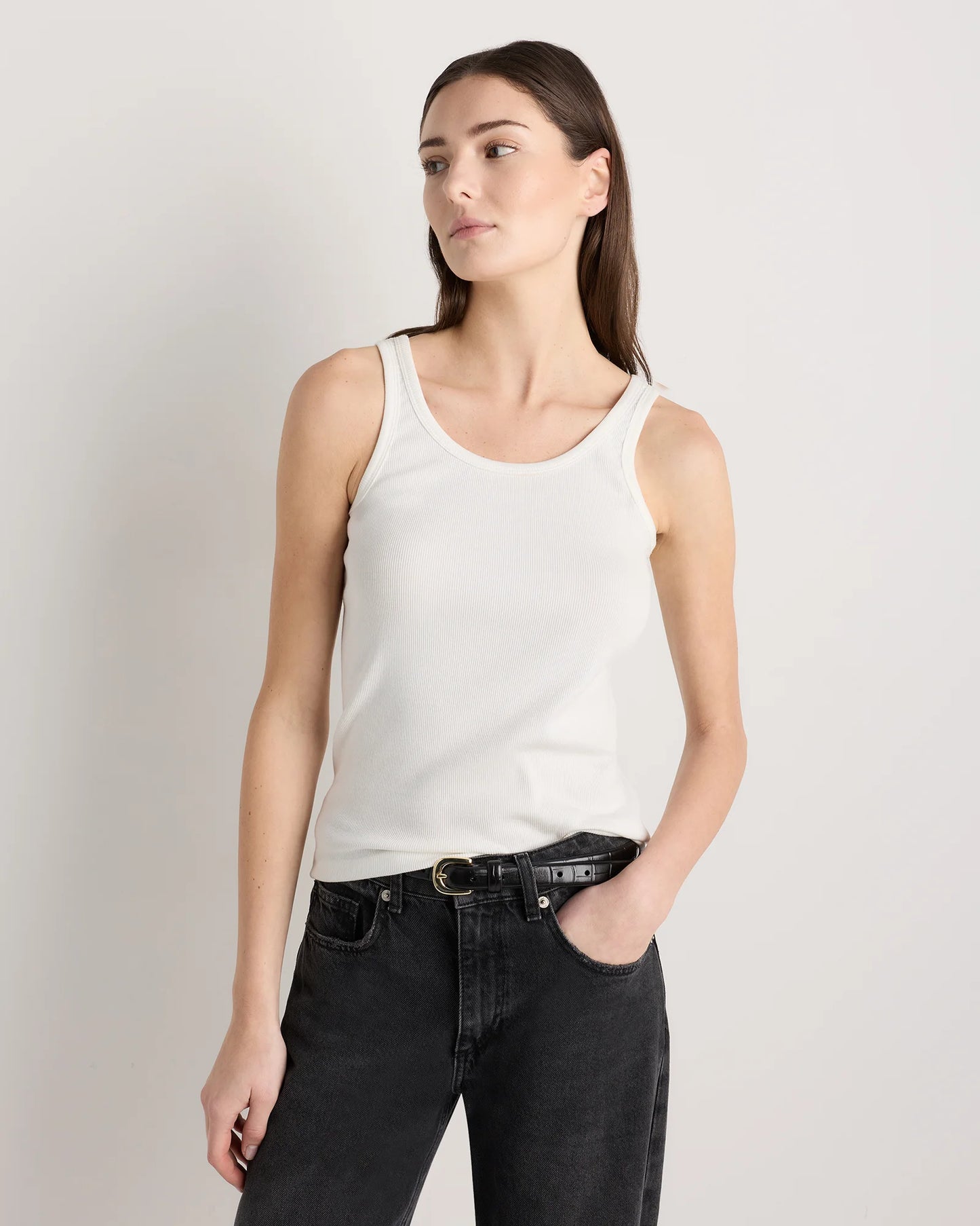 Organic Cotton Micro-Rib Scoop Neck Tank - XS / Moonstone Blue