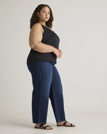 Washable Stretch Silk Tank - 1X / Navy