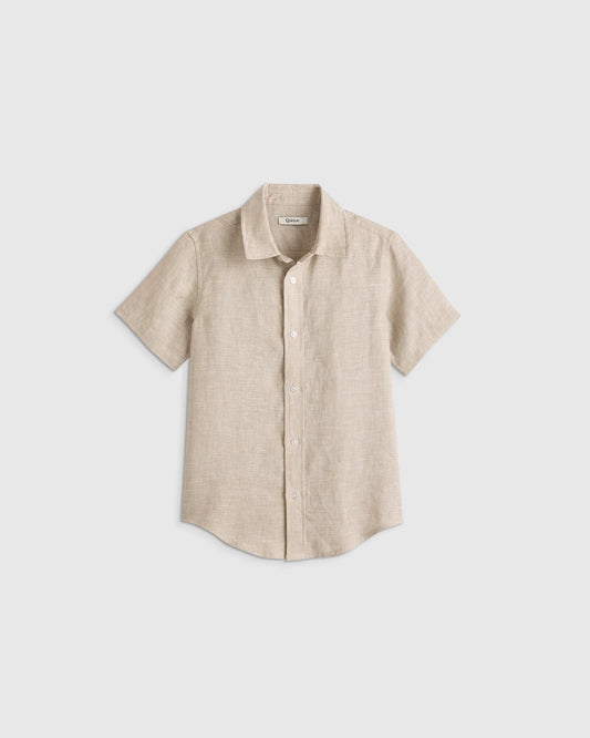 100% European Linen Short Sleeve Shirt - 2T / Flax