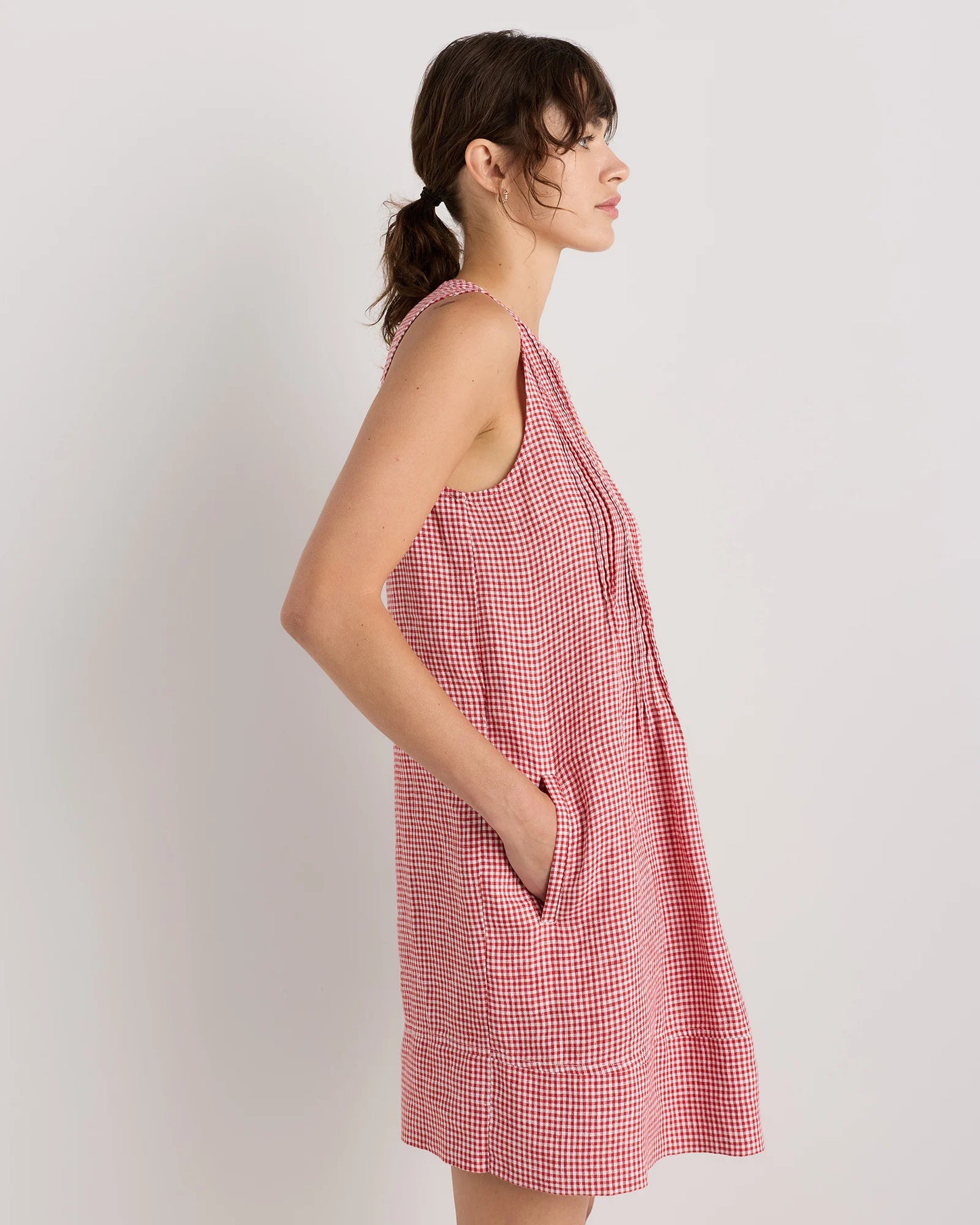 100% European Linen Sleeveless Swing Dress - XS / Classic Mini Gingham