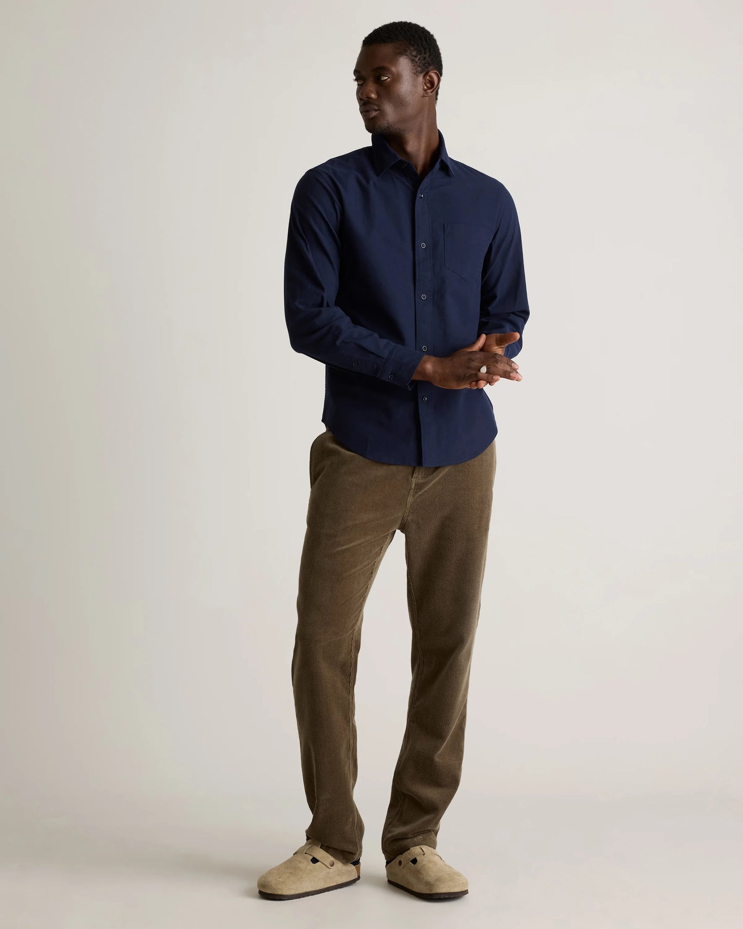 Organic Cotton Stretch Textured Twill Shirt - S / Navy