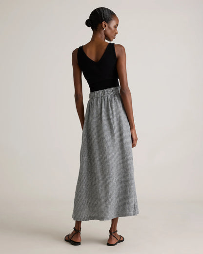 100% European Linen Maxi Skirt - XS / Classic Mini Gingham