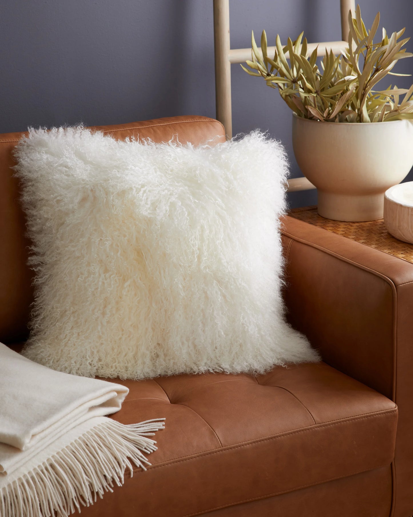 Luxe Mongolian Lamb Pillow Cover - 20x20 / Khaki
