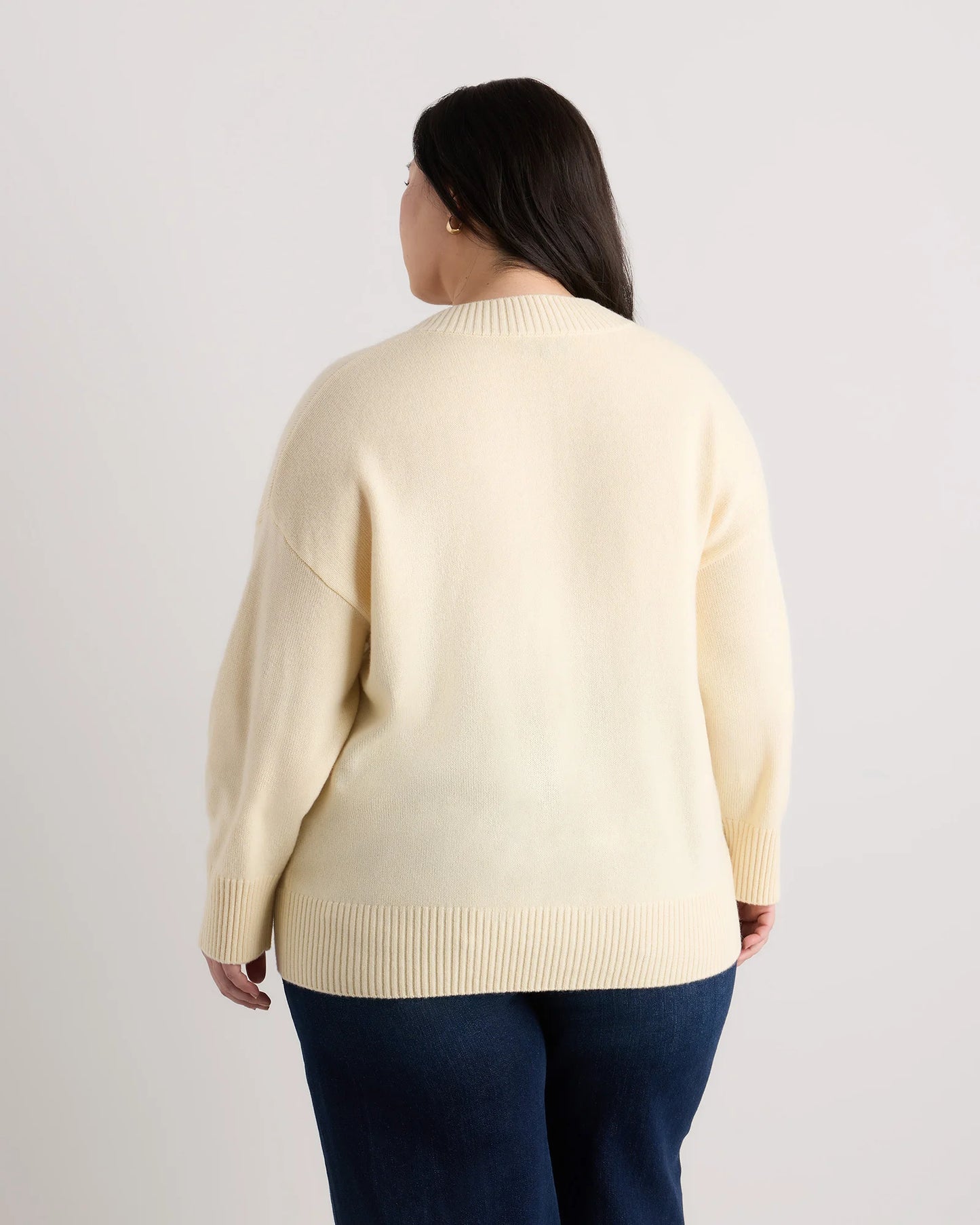Mongolian Cashmere Oversized V-Neck Sweater - 1X / Pale Custard Yellow