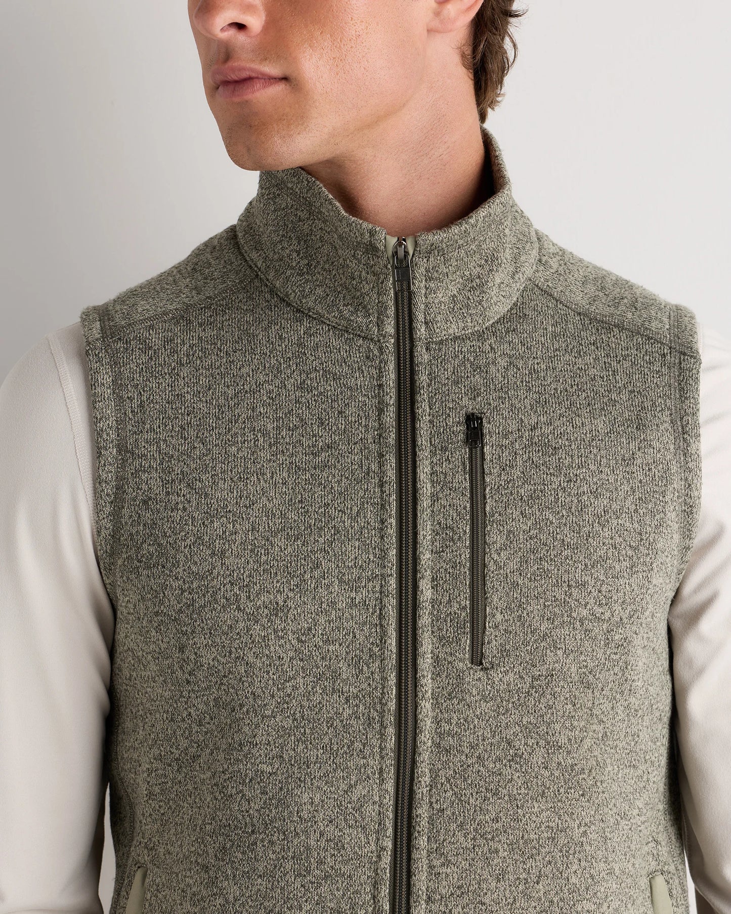 Sweater-Knit Fleece Full-Zip Vest - S / Heather Mineral Green