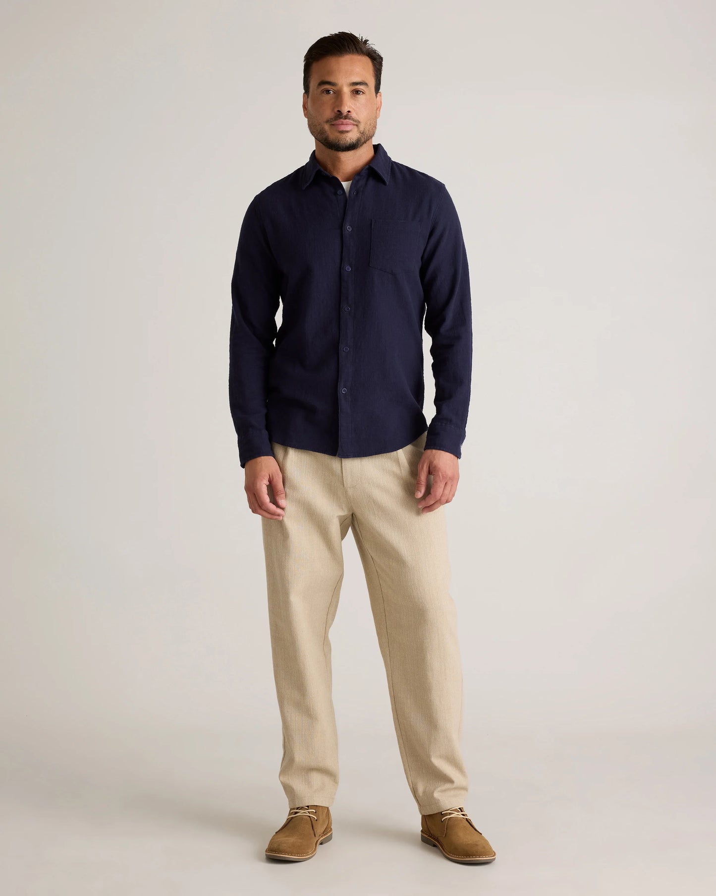 Organic Cotton Stretch Selvage Shirt - S / Mini Blue Stripe