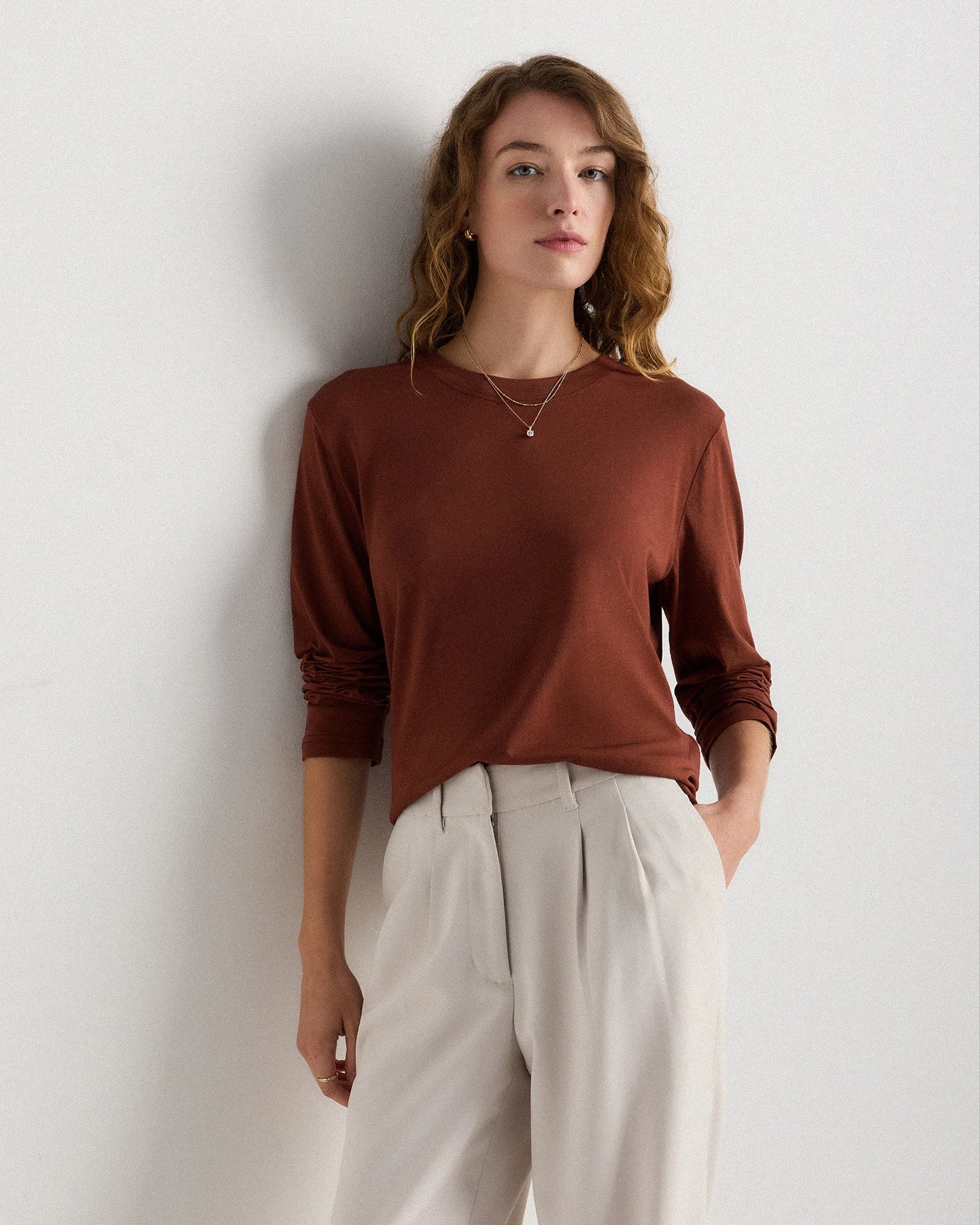 Cotton Modal Relaxed Long Sleeve Tee - XS / Black