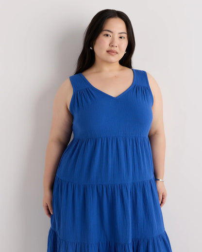 100% Organic Cotton Gauze Tiered Maxi Dress - 1X / Orchid Blue