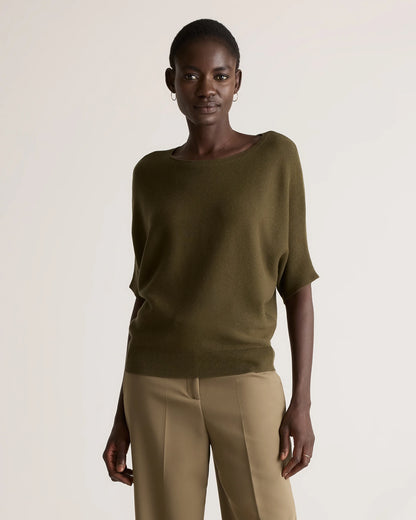 Lightweight Cotton Cashmere Link-Stitch Dolman Sweater - XS / Sugar Stone