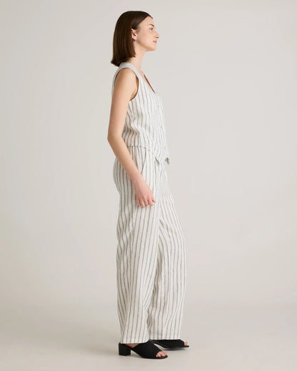 100% European Linen Vest - XS / Blue Pinstripe