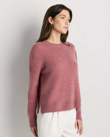 Mongolian Cashmere Boxy Crewneck Sweater - XS / Faded Denim/Brown/Ivory Variegated Stripe