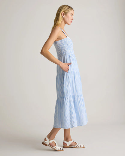 100% Organic Cotton Gauze Smocked Sleeveless Maxi Dress - XS / Blue Gingham