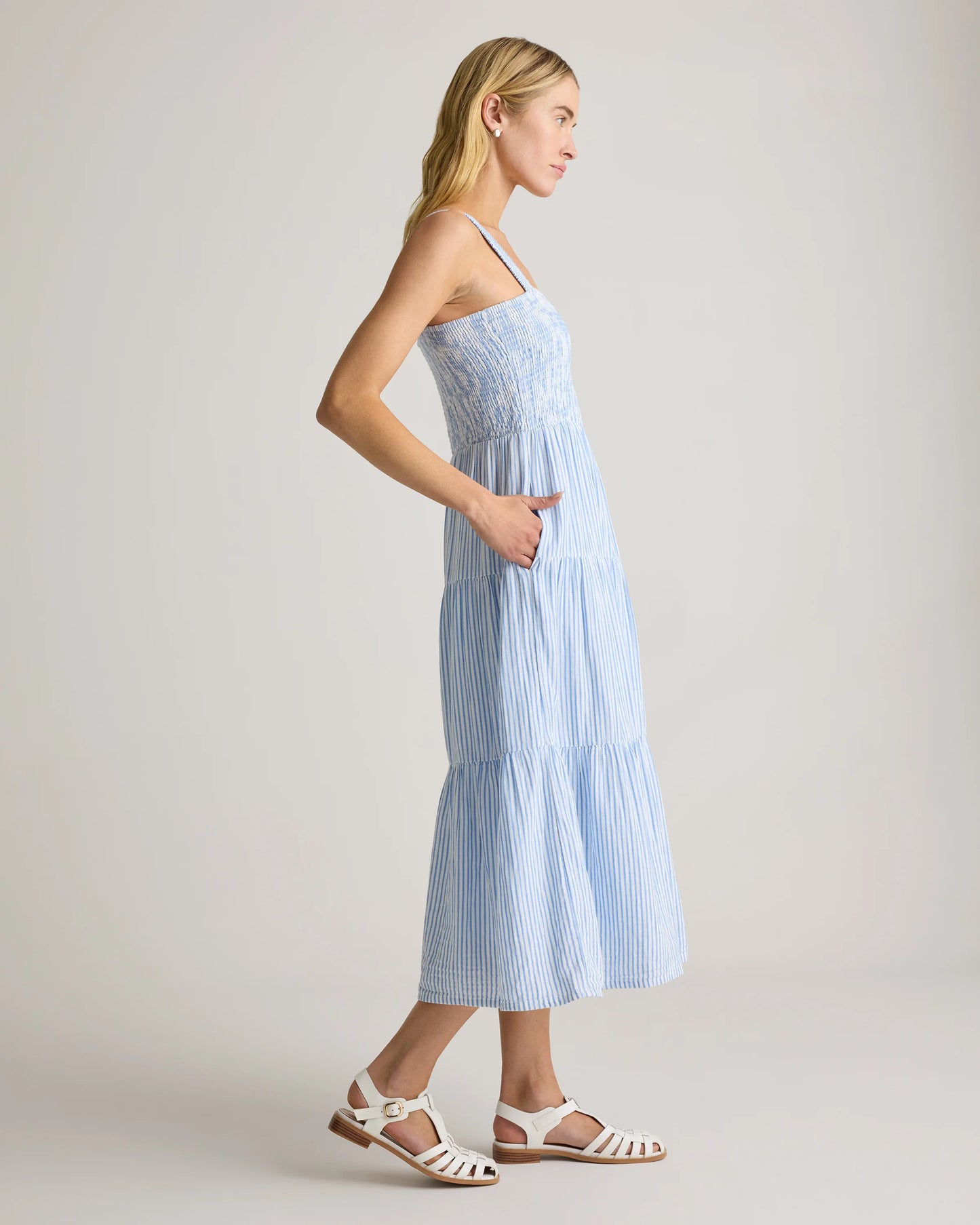 100% Organic Cotton Gauze Smocked Sleeveless Maxi Dress - XS / Ocean Breeze