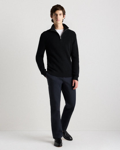 100% Organic Cotton Ribbed Quarter-Zip Sweater - S / Navy