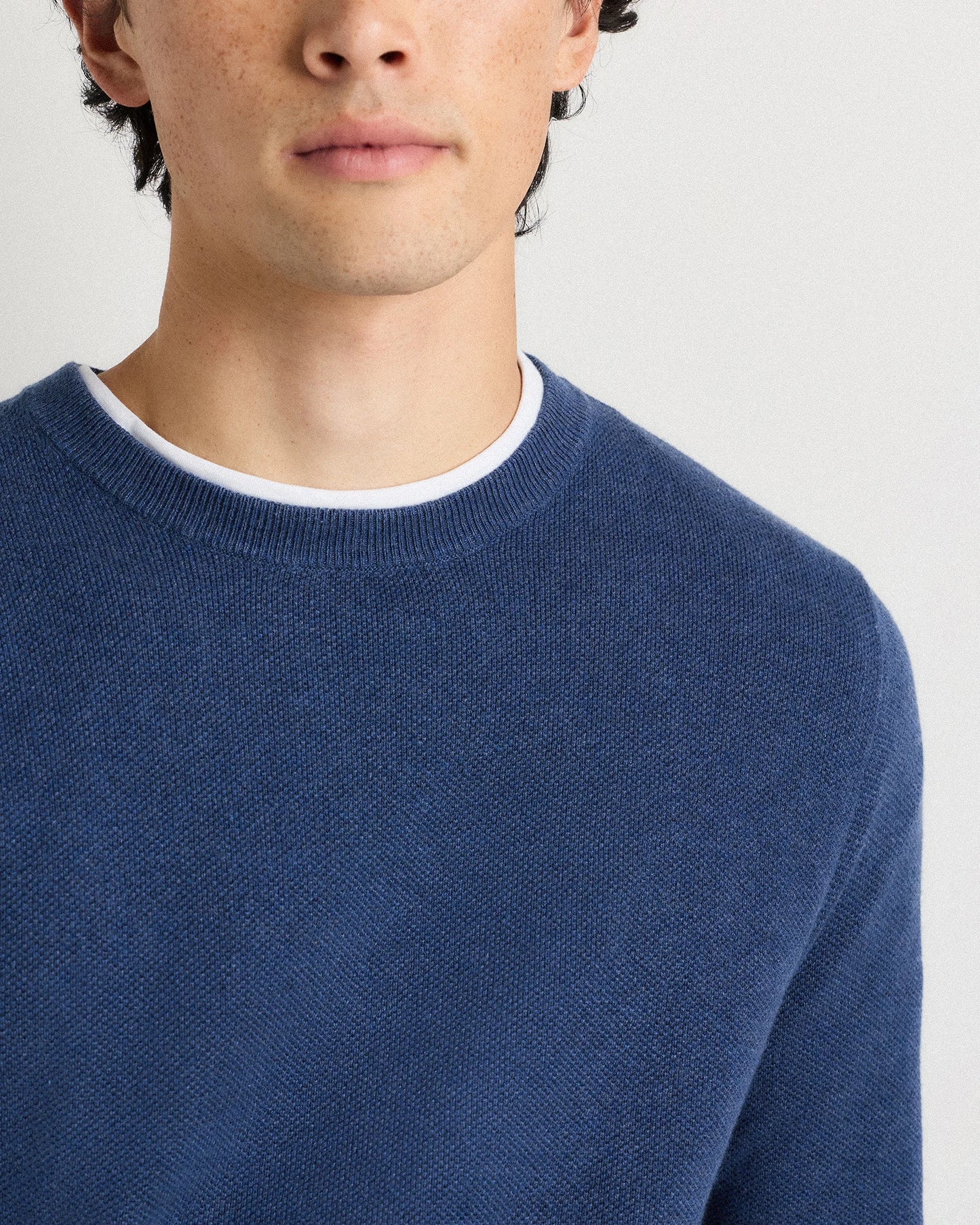 100% Organic Cotton Pique Crewneck Sweater - S / Moonstone Blue