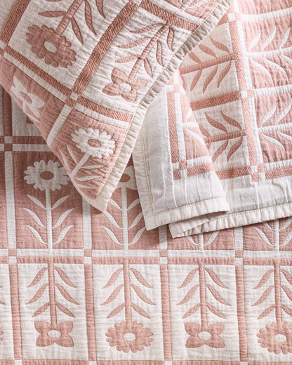 Organic Cotton Jacquard Floral Coverlet - Twin / Blue Fog