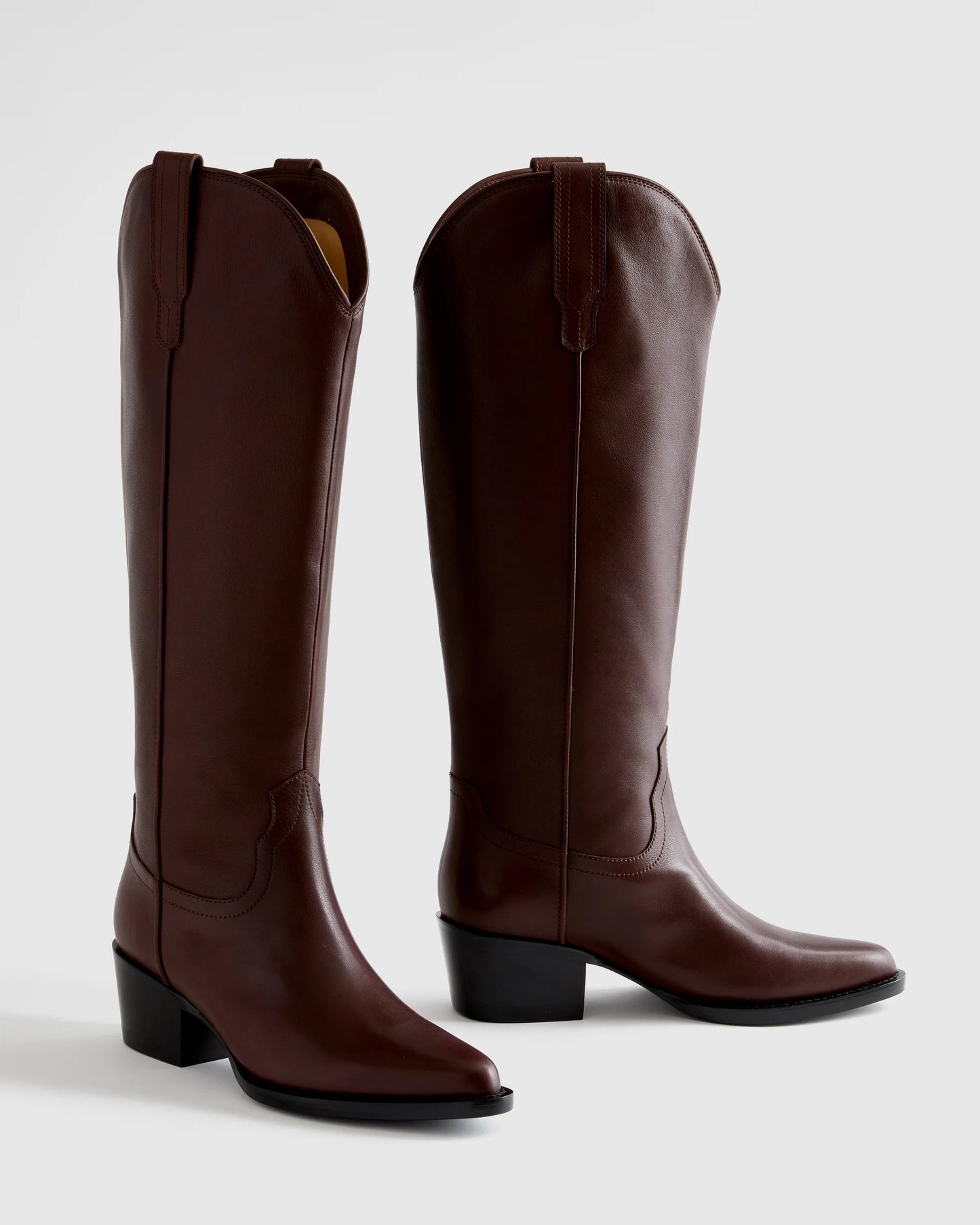 Italian Leather Tall Western Boots - 5 / Black