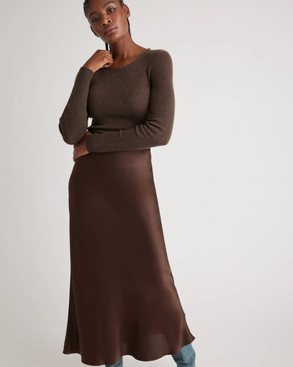 100% Washable Silk Maxi Skirt - XS / Champagne