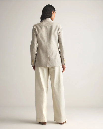 100% European Linen Relaxed Double-Breasted Blazer - XS / Blue Pinstripe