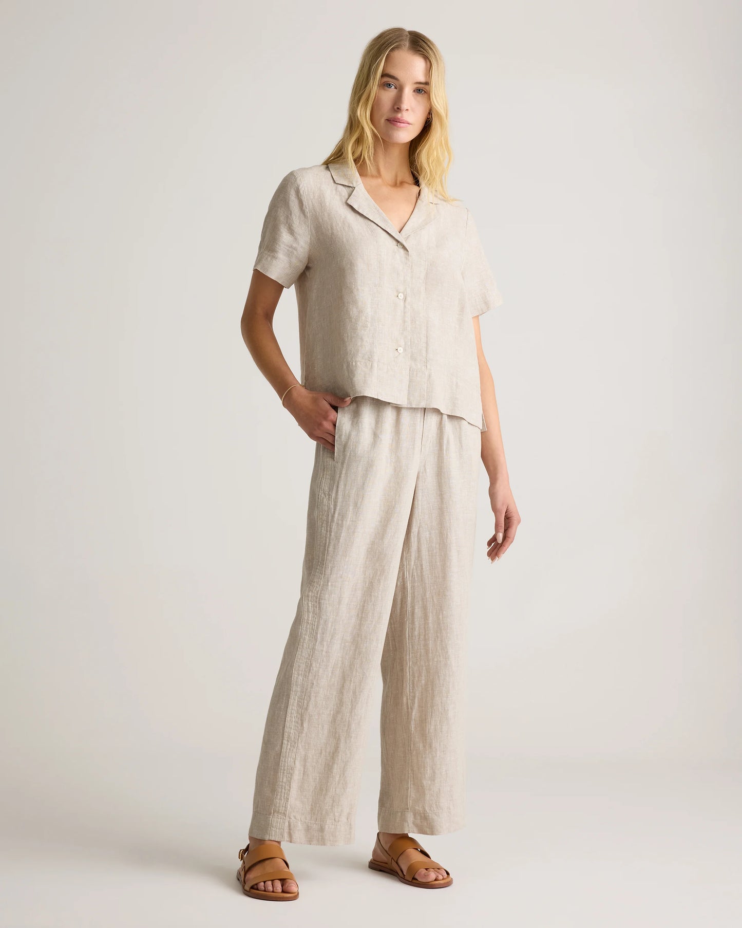 100% European Linen Wide Leg Pants - XS / Flax