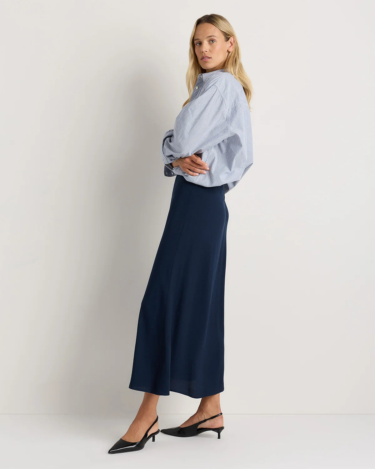 Lightweight Crepe Slip Skirt - XS / Moonstone Blue