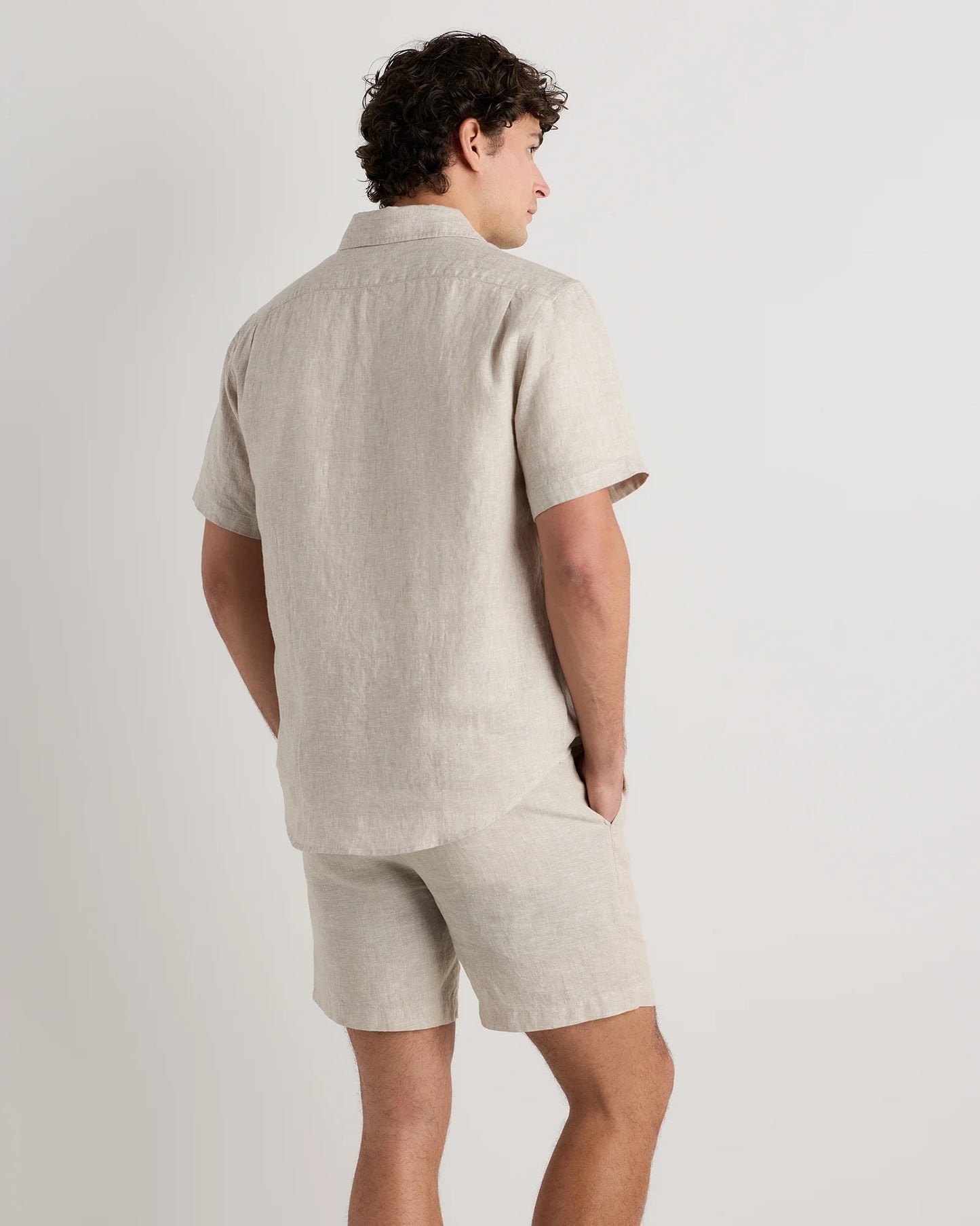 100% European Linen Relaxed Short Sleeve Shirt - XS / Taupe Brown Chambray