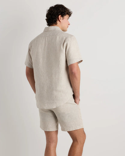 100% European Linen Relaxed Short Sleeve Shirt - XS / Taupe Brown Chambray