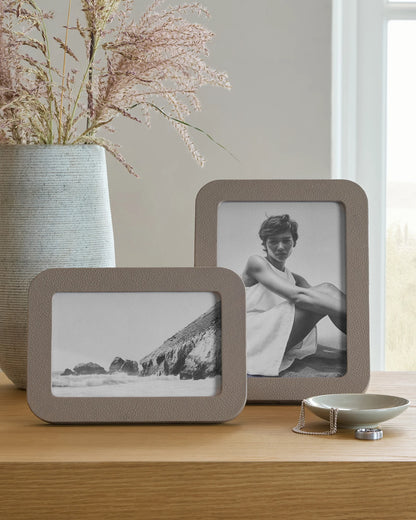 Shagreen Leather Picture Frames - (Set of 2) - Set: 4x6, 5x7 / Cream
