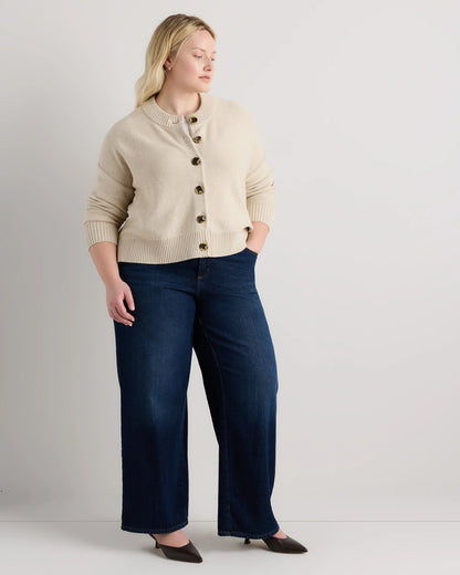 100% Organic Cotton Cropped Cardigan - 1X / Speckled Beige