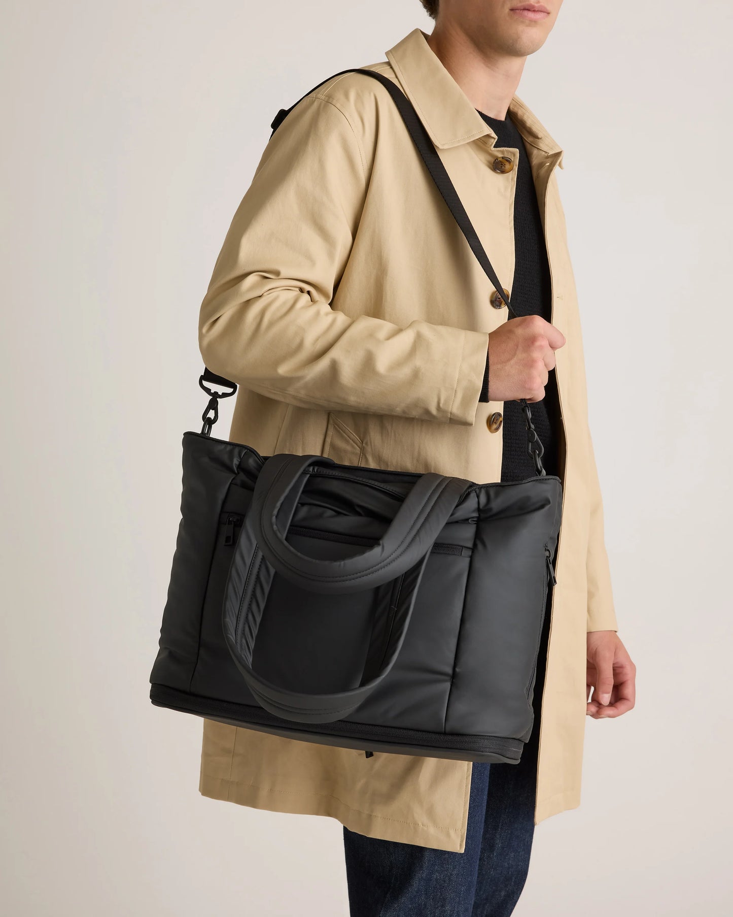 Water Repellent Puff Expandable Tote - One Size / Black