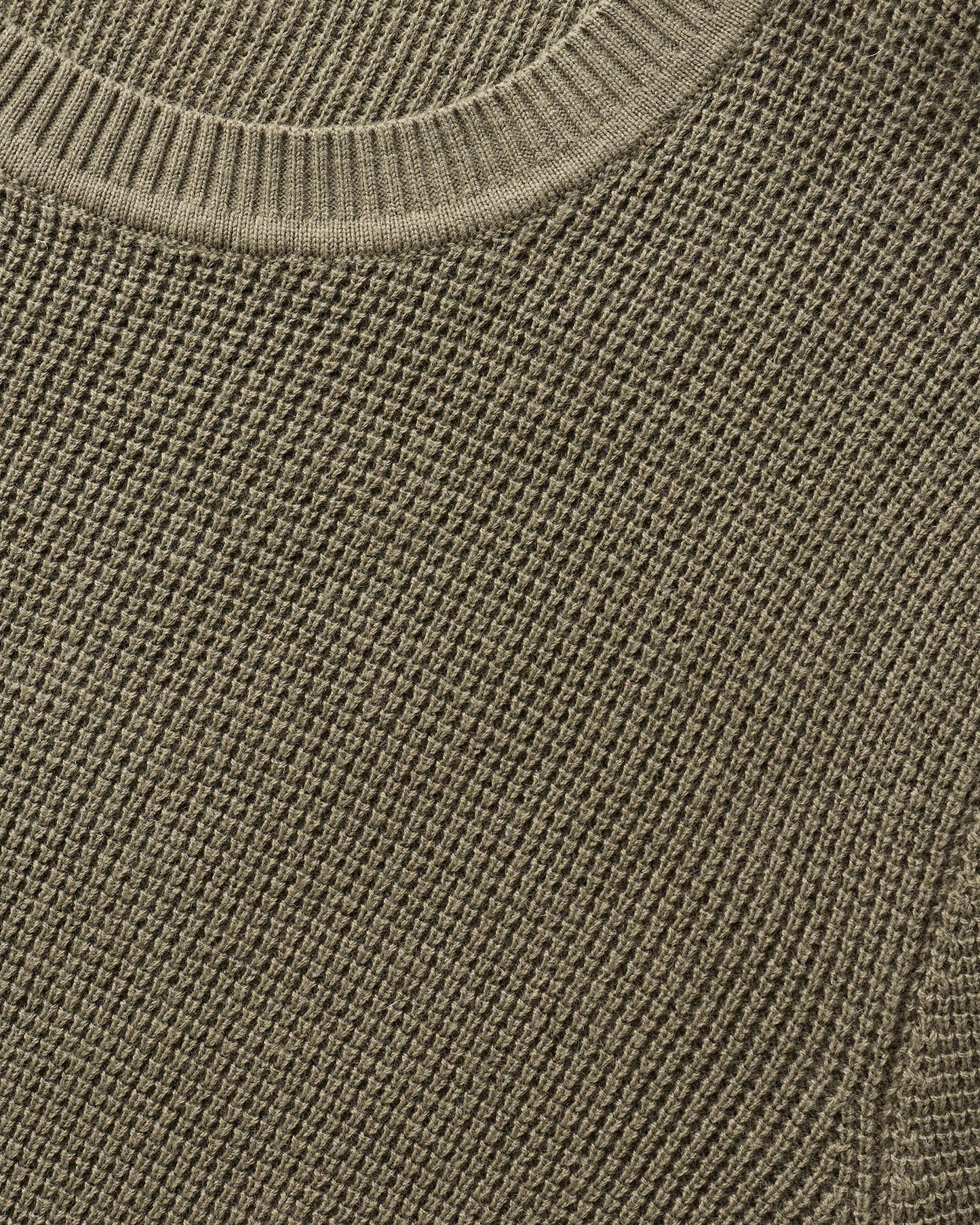 Organic Cotton Cashmere Waffle Crewneck Sweater - S / Bayberry Olive