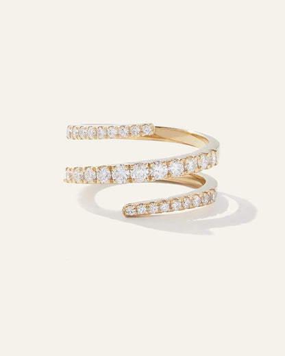 14K Gold Diamond Spiral Ring - 5 / Yellow Gold