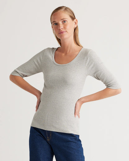 Organic Cotton Micro-Rib Elbow Sleeve Tee - XS / Moonstone Blue