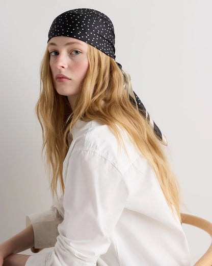 100% Silk Printed Square Scarf - One Size / Tiny Dot Black/ White