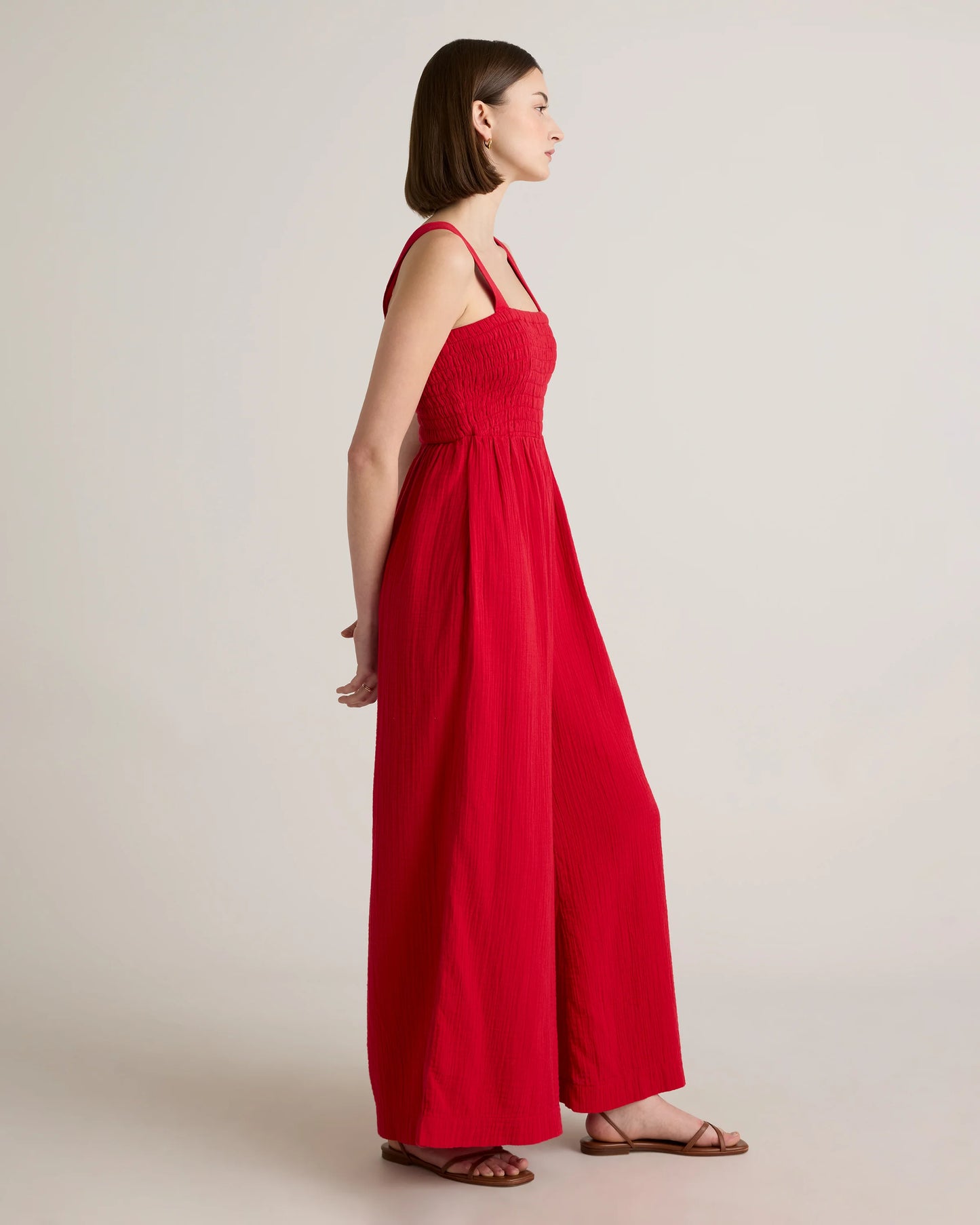 100% Organic Cotton Gauze Smocked Wide Leg Jumpsuit - XS / Spiced Orange
