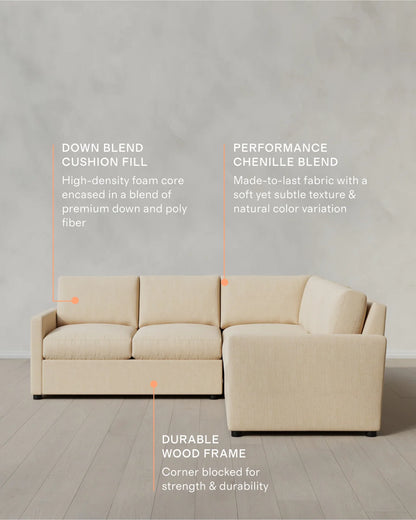 Brennan L Sectional in Performance Chenille Linen Blend - 99x99 / Snow