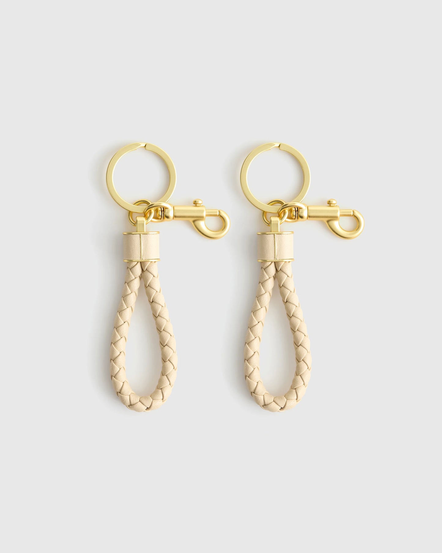 Italian Leather Braided Key Ring (2-Pack) - One Size / Black/Gold