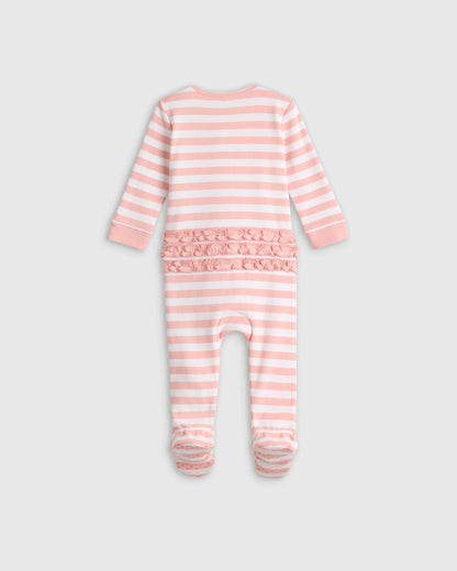 100% Organic Cotton Ruffle Footie - 0-3M / Pink Stripe