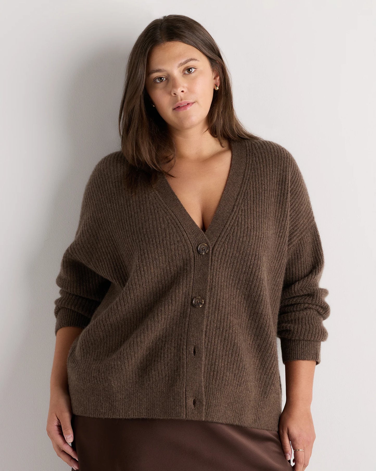 Mongolian Cashmere Fisherman Boxy Cropped Cardigan Sweater - 1X / Black
