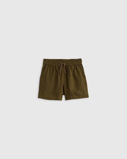 100% European Linen Drawstring Shorts - 2T / Vintage Pink Chambray